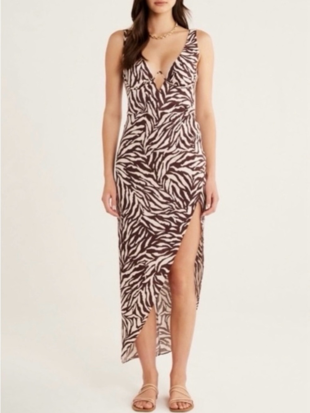 #48 Rumer NWT Cyrus Maxi Zebra Brown Print Underwire Wrap Maxi Midi